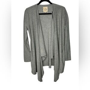 NEW Chaser Super Soft Grey Open-front Draped Waterfall Cardigan Pockets Small